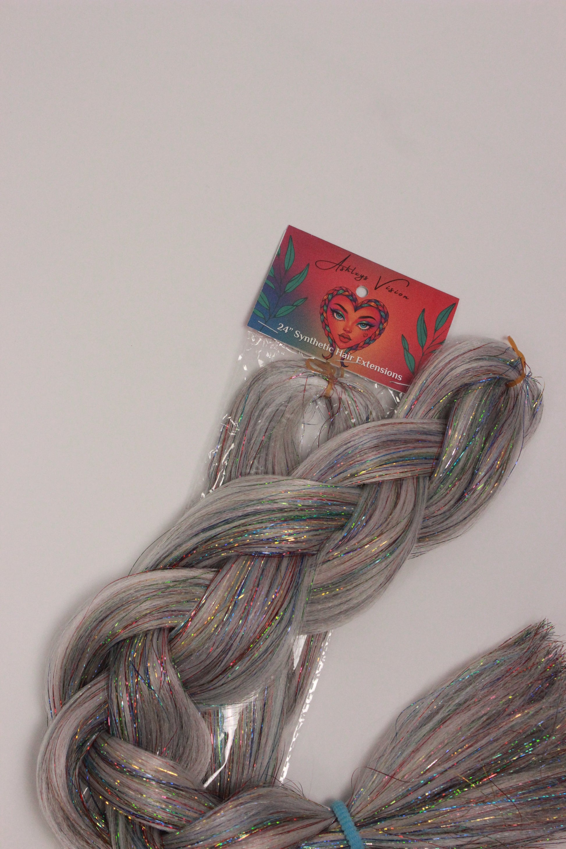 Prism Aura - White Braiding Hair with Rainbow Tinsel